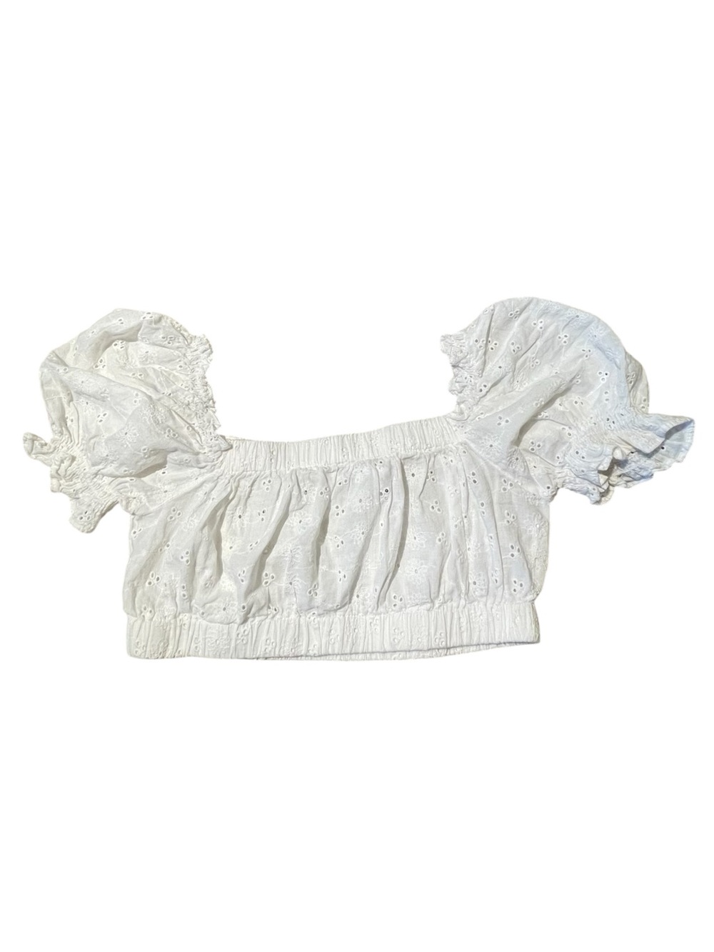 Polly Eyelet White Puff Sleeve Crop Top Blouse Lightweight Top Square neck Small